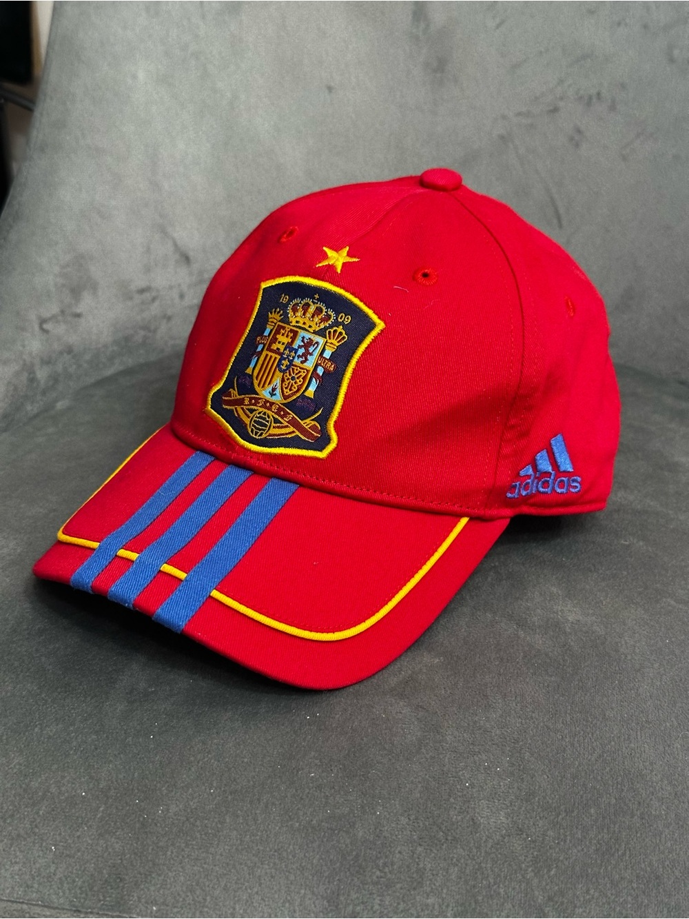 adidas Kids Red Spain Crest Baseball Cap with Blue Stripes